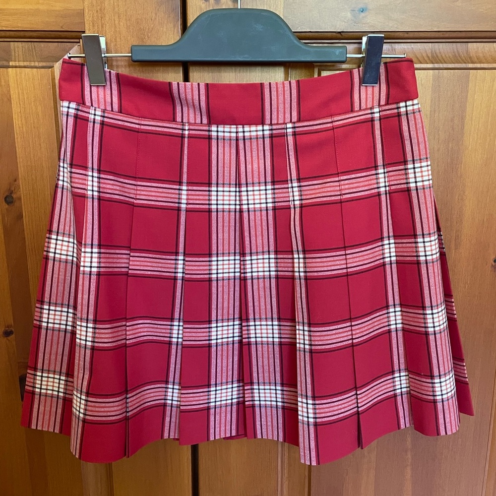 Aritzia Red Plaid Pleated Mini Skirt